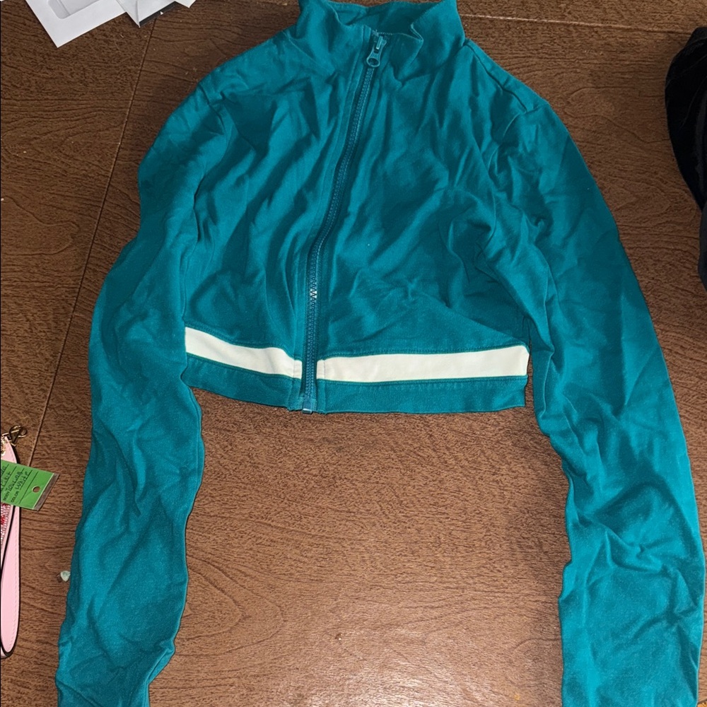 Forever 21 Teal Bomber Jacket with White Stripe
